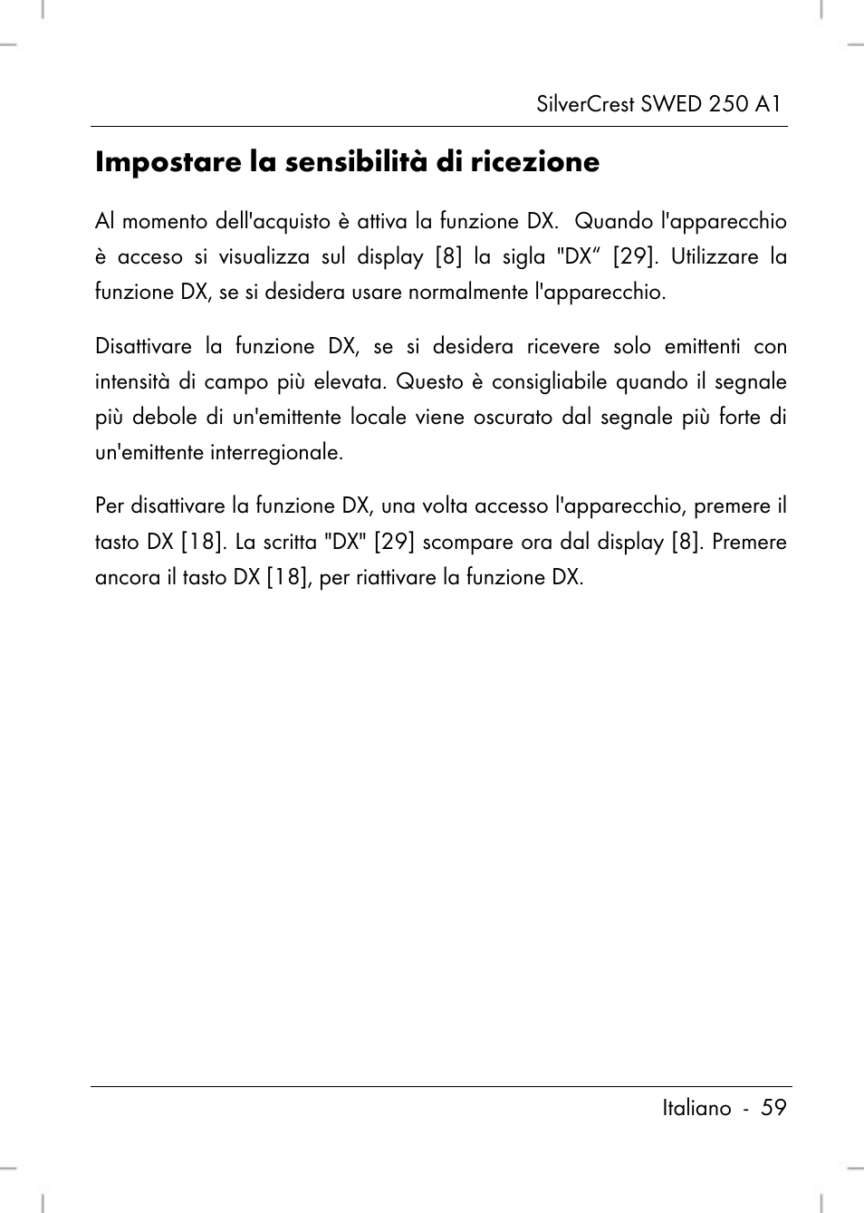 Impostare la sensibilità di ricezione | Silvercrest SWED 250 A1 User Manual | Page 61 / 158