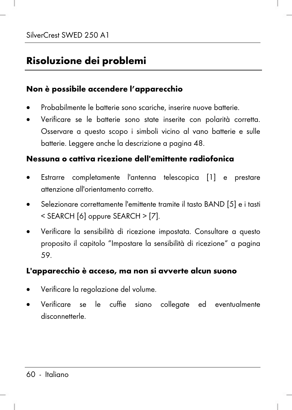 Risoluzione dei problemi | Silvercrest SWED 250 A1 User Manual | Page 62 / 158