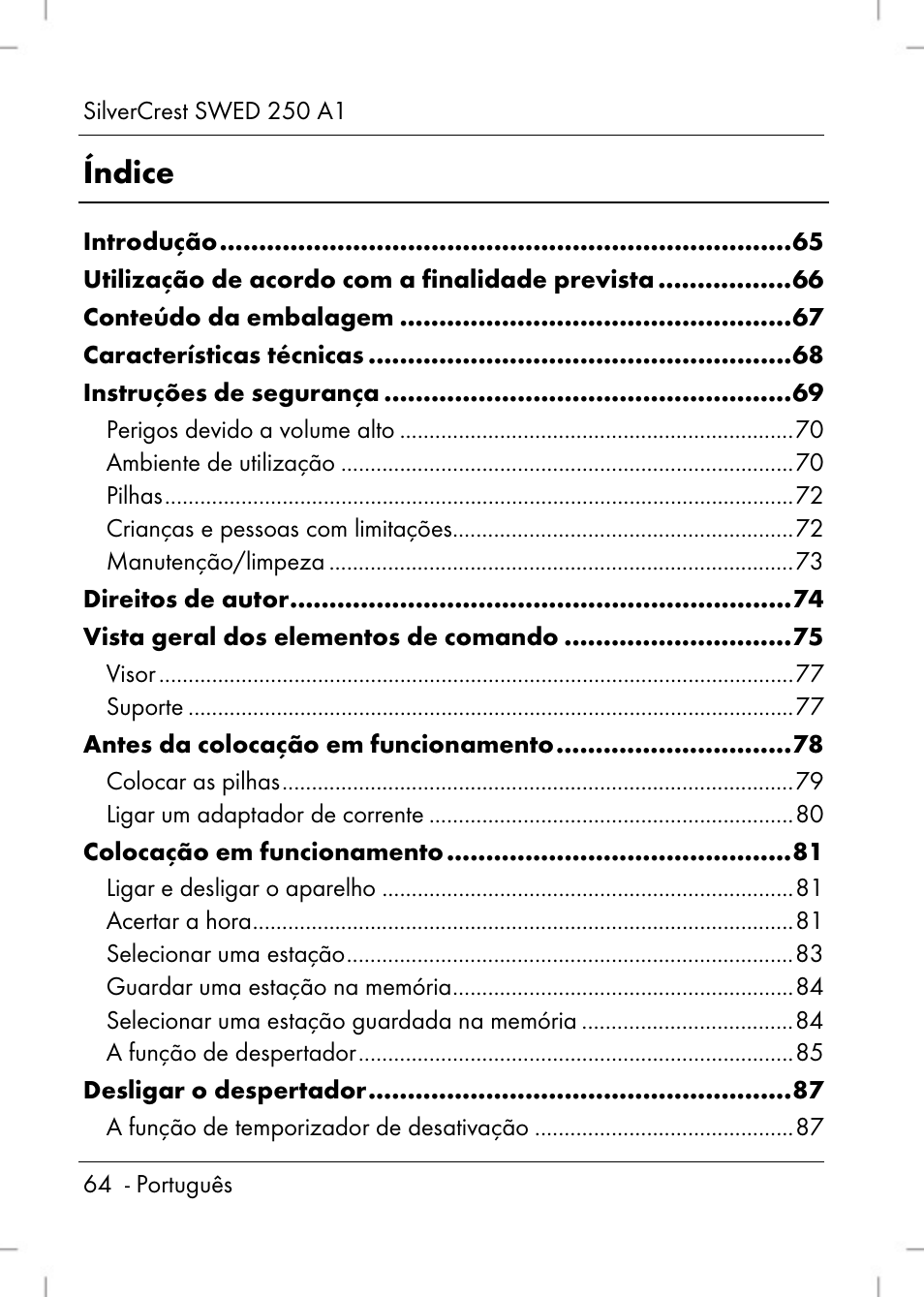 Índice | Silvercrest SWED 250 A1 User Manual | Page 66 / 158