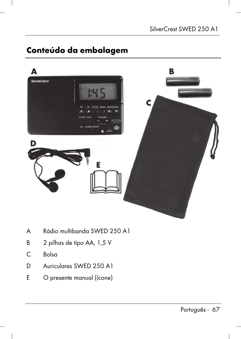 Conteúdo da embalagem | Silvercrest SWED 250 A1 User Manual | Page 69 / 158