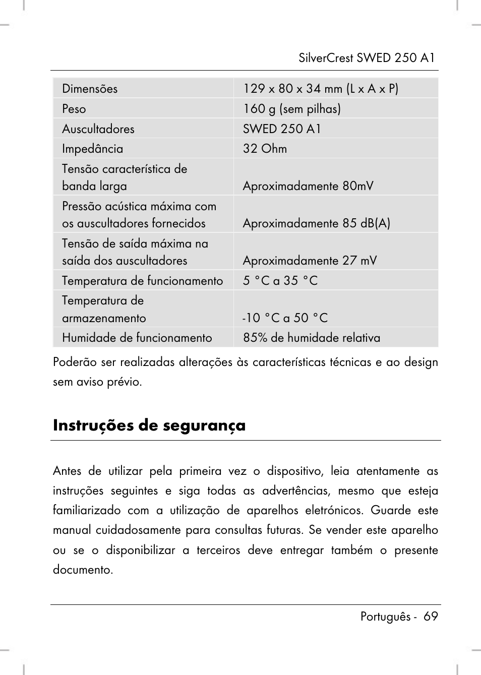 Instruções de segurança | Silvercrest SWED 250 A1 User Manual | Page 71 / 158