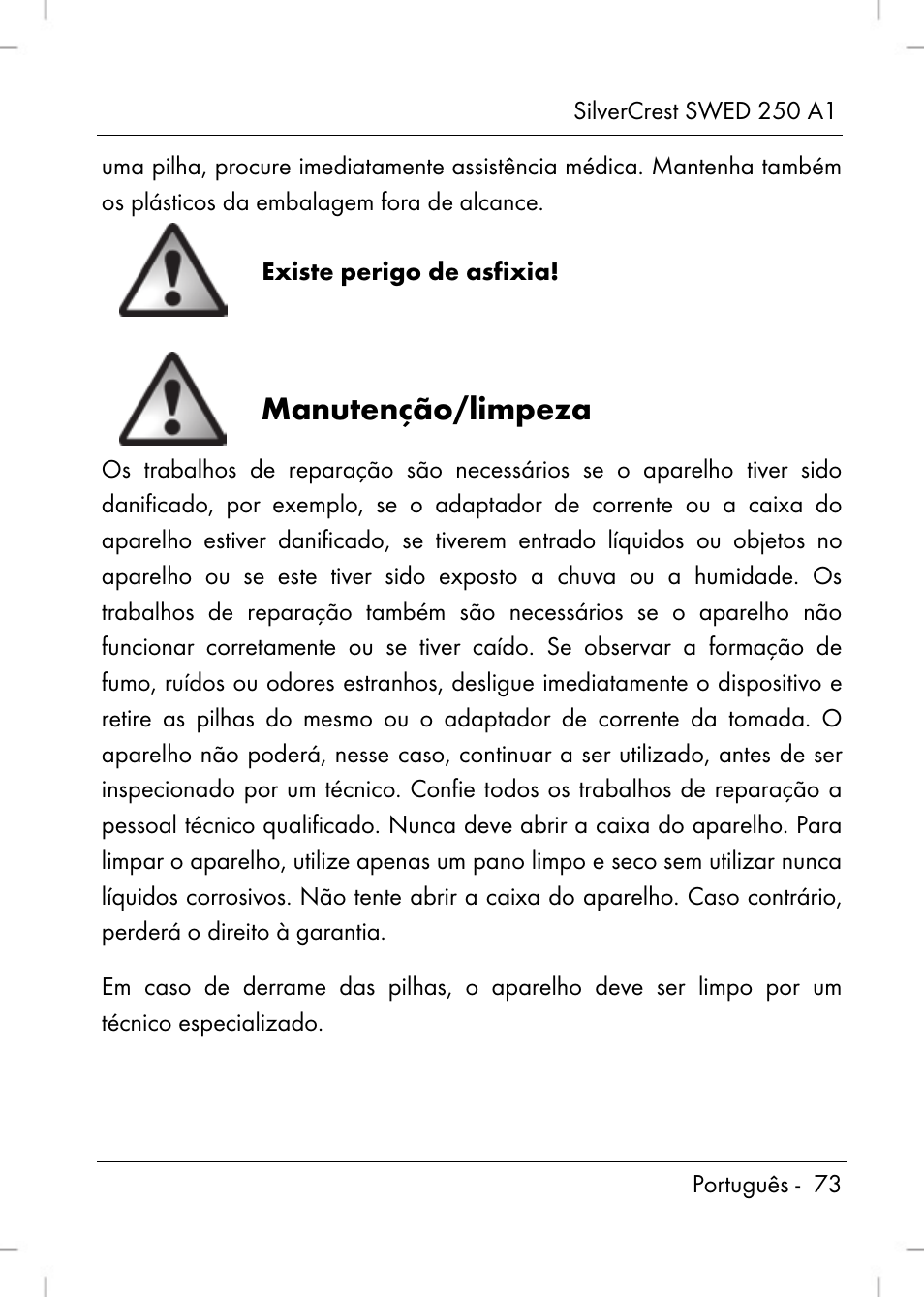 Manutenção/limpeza | Silvercrest SWED 250 A1 User Manual | Page 75 / 158