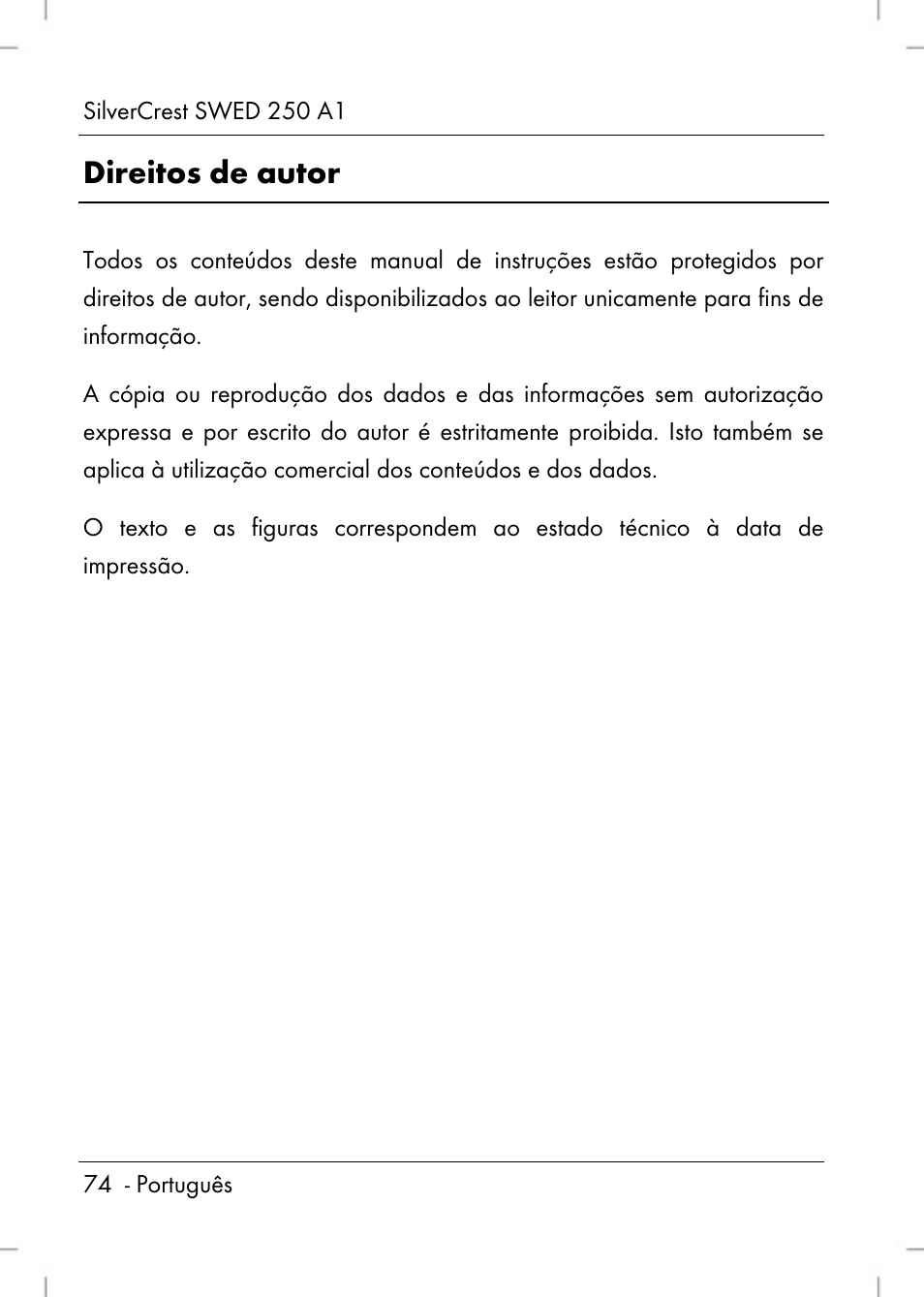 Direitos de autor | Silvercrest SWED 250 A1 User Manual | Page 76 / 158