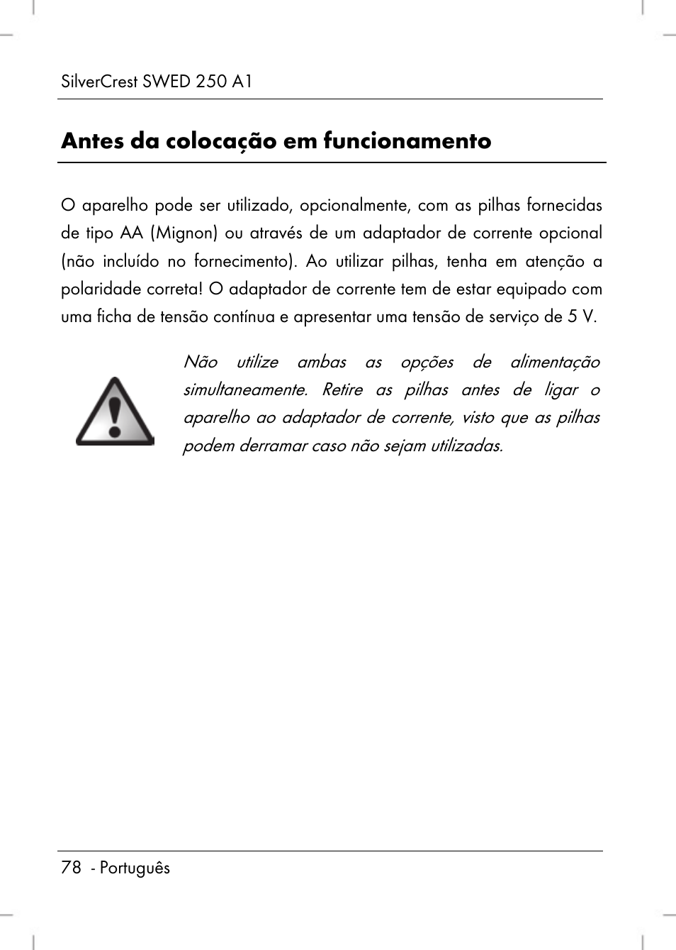 Antes da colocação em funcionamento | Silvercrest SWED 250 A1 User Manual | Page 80 / 158