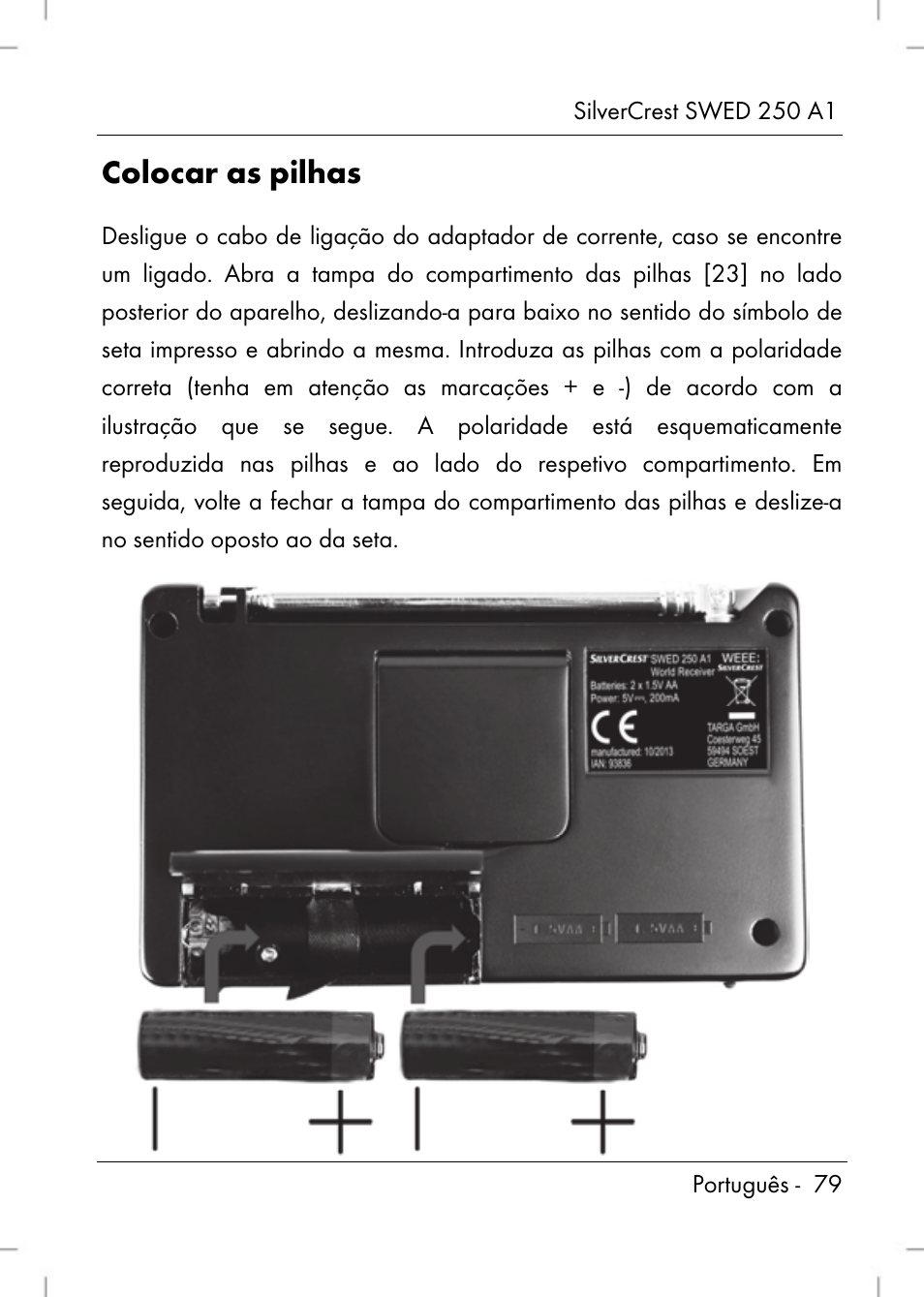 Colocar as pilhas | Silvercrest SWED 250 A1 User Manual | Page 81 / 158