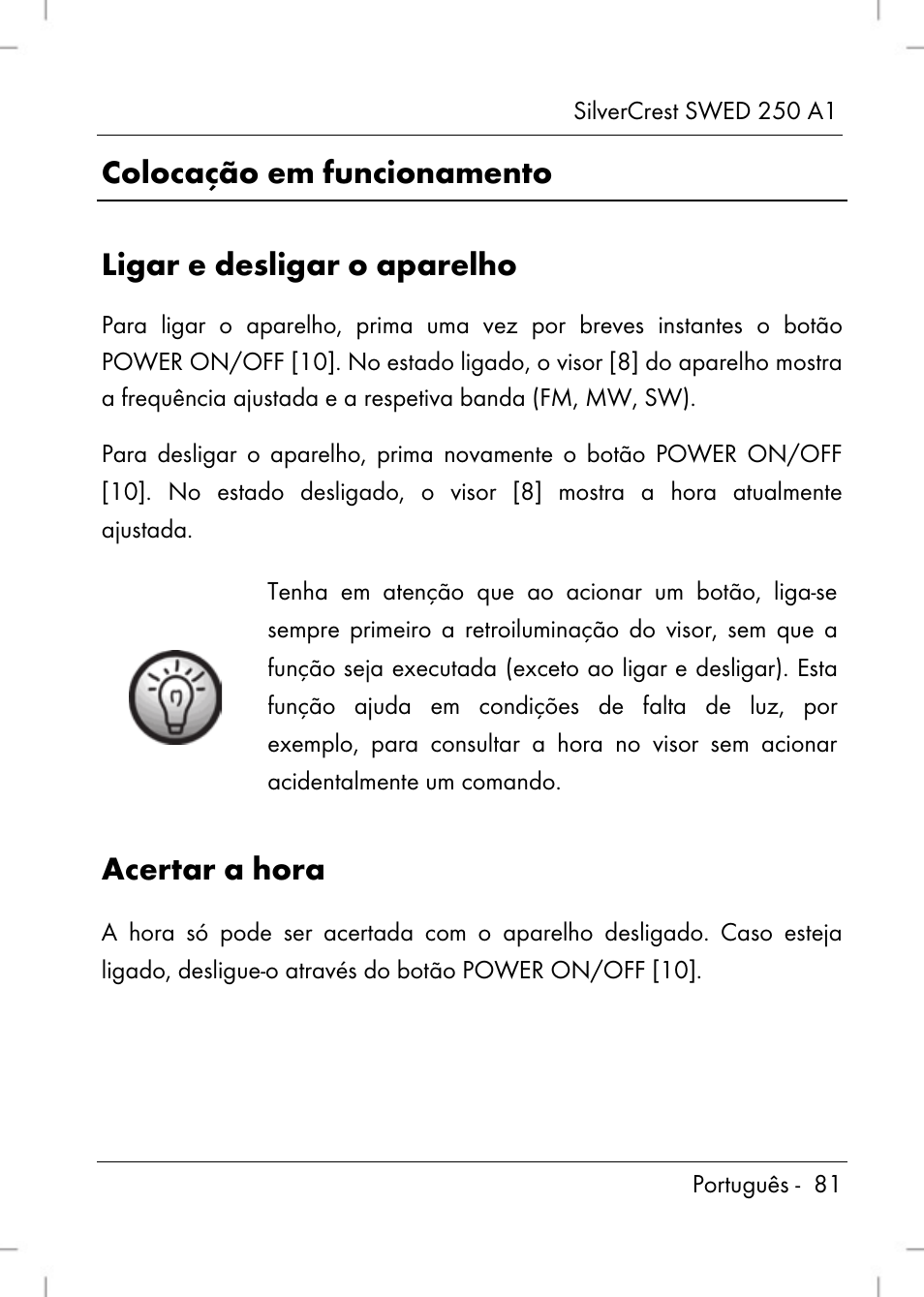 Acertar a hora | Silvercrest SWED 250 A1 User Manual | Page 83 / 158