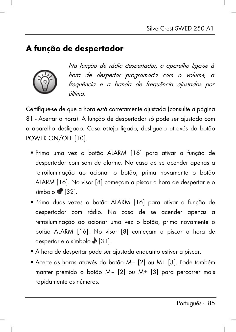 A função de despertador | Silvercrest SWED 250 A1 User Manual | Page 87 / 158