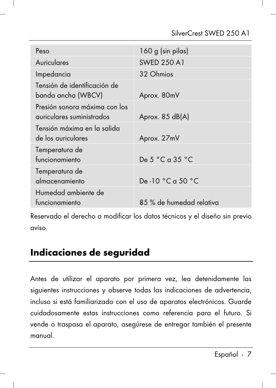 Indicaciones de seguridad | Silvercrest SWED 250 A1 User Manual | Page 9 / 158