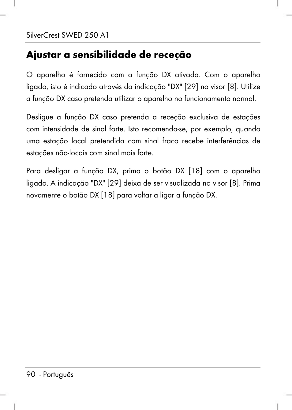 Ajustar a sensibilidade de receção | Silvercrest SWED 250 A1 User Manual | Page 92 / 158