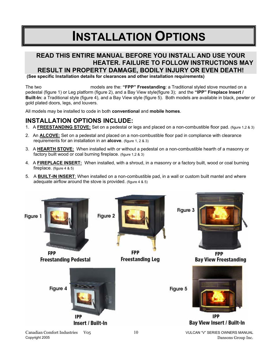 Nstallation, Ptions, Installation options include | Dansons Group V-50 User Manual | Page 10 / 40