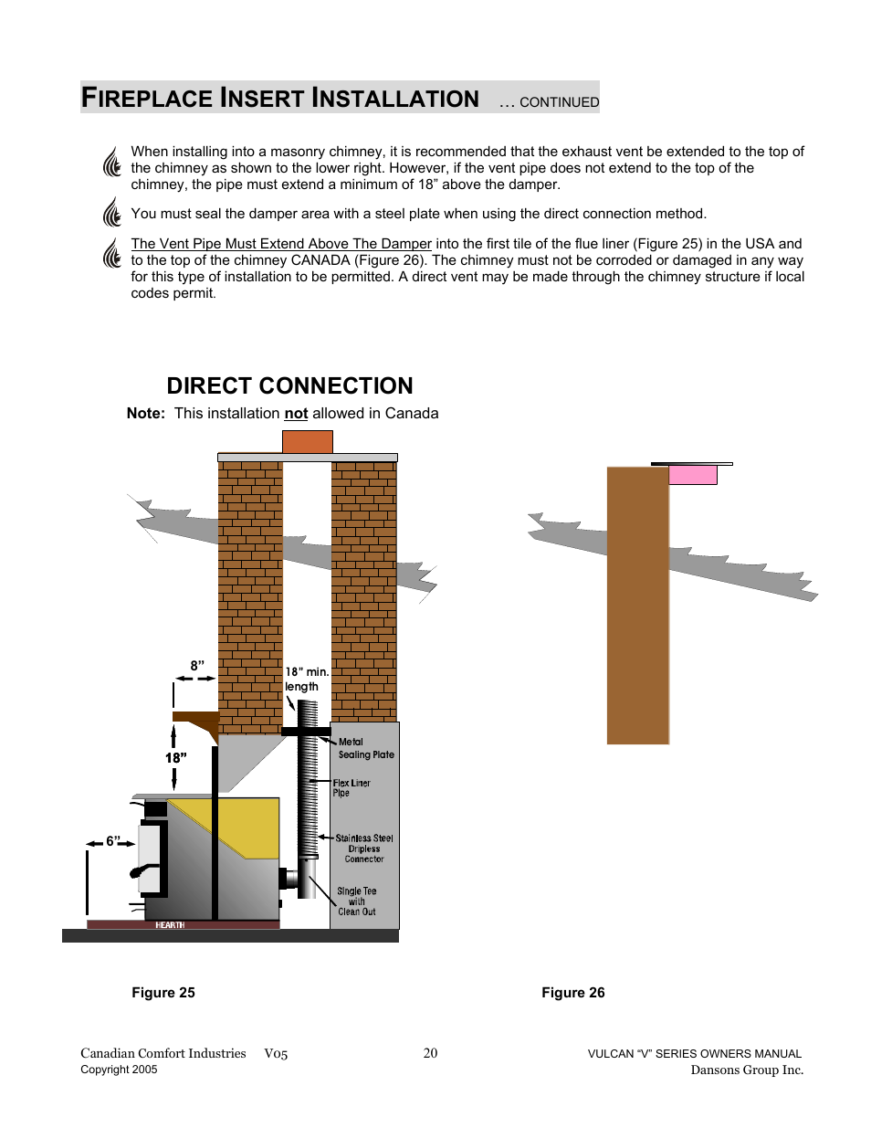 Direct connection, Ireplace, Nsert | Nstallation | Dansons Group V-50 User Manual | Page 20 / 40