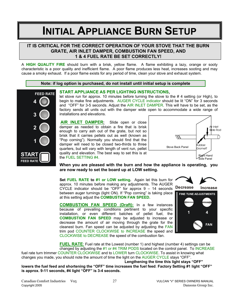 Nitial, Ppliance, Etup | Start | Dansons Group V-50 User Manual | Page 27 / 40