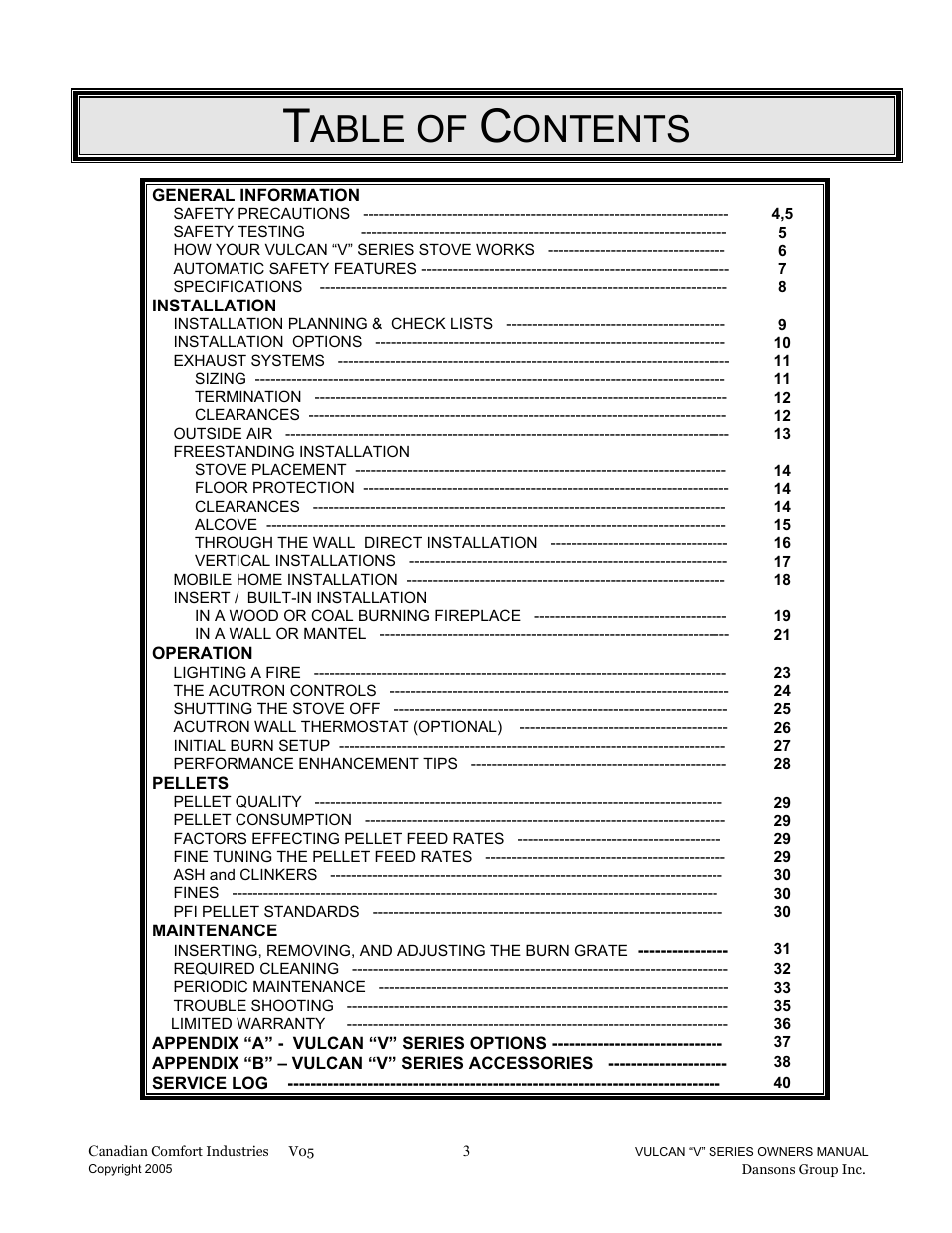 Able of, Ontents | Dansons Group V-50 User Manual | Page 3 / 40