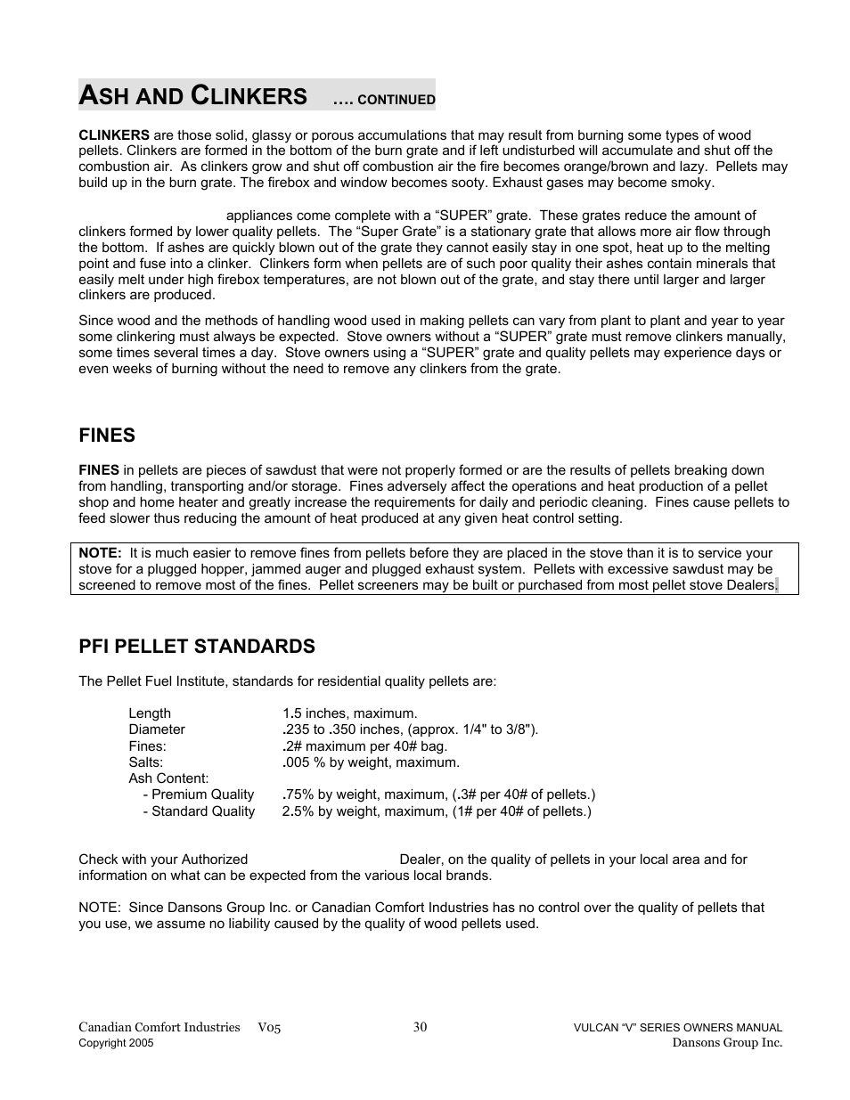 Sh and, Linkers, Fines | Pfi pellet standards | Dansons Group V-50 User Manual | Page 30 / 40