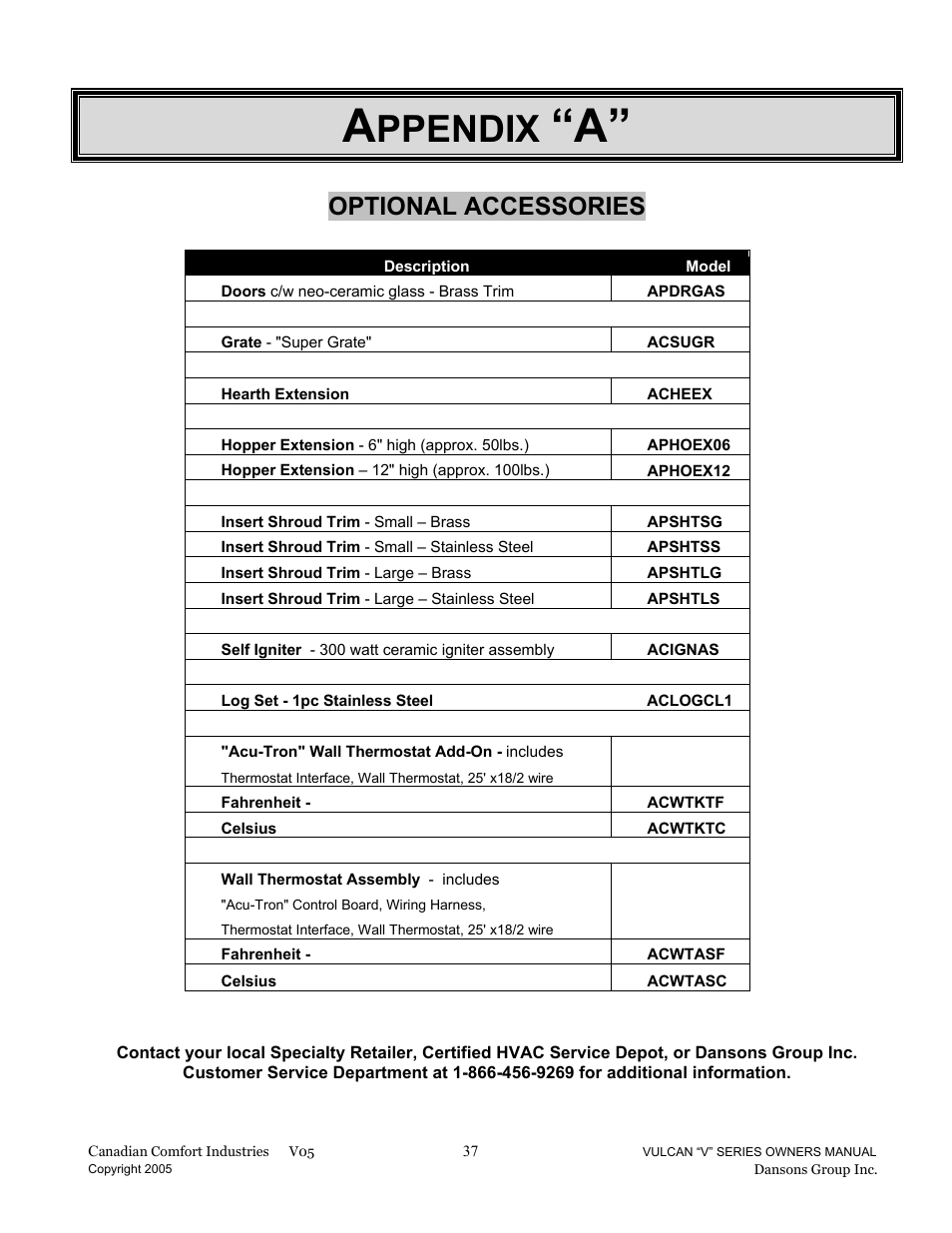 Ppendix, Optional accessories | Dansons Group V-50 User Manual | Page 37 / 40