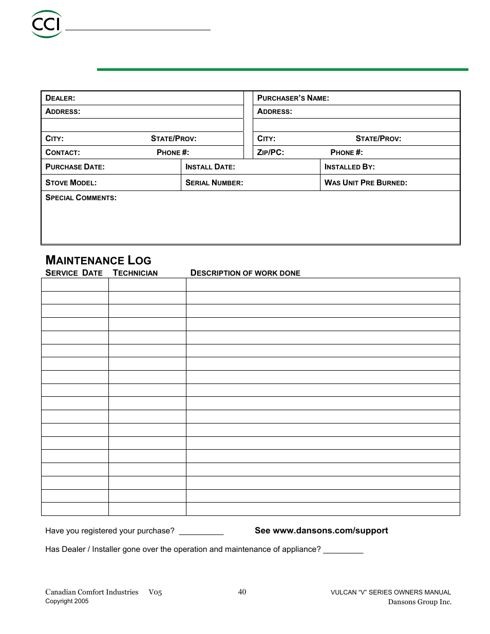 Aintenance | Dansons Group V-50 User Manual | Page 40 / 40