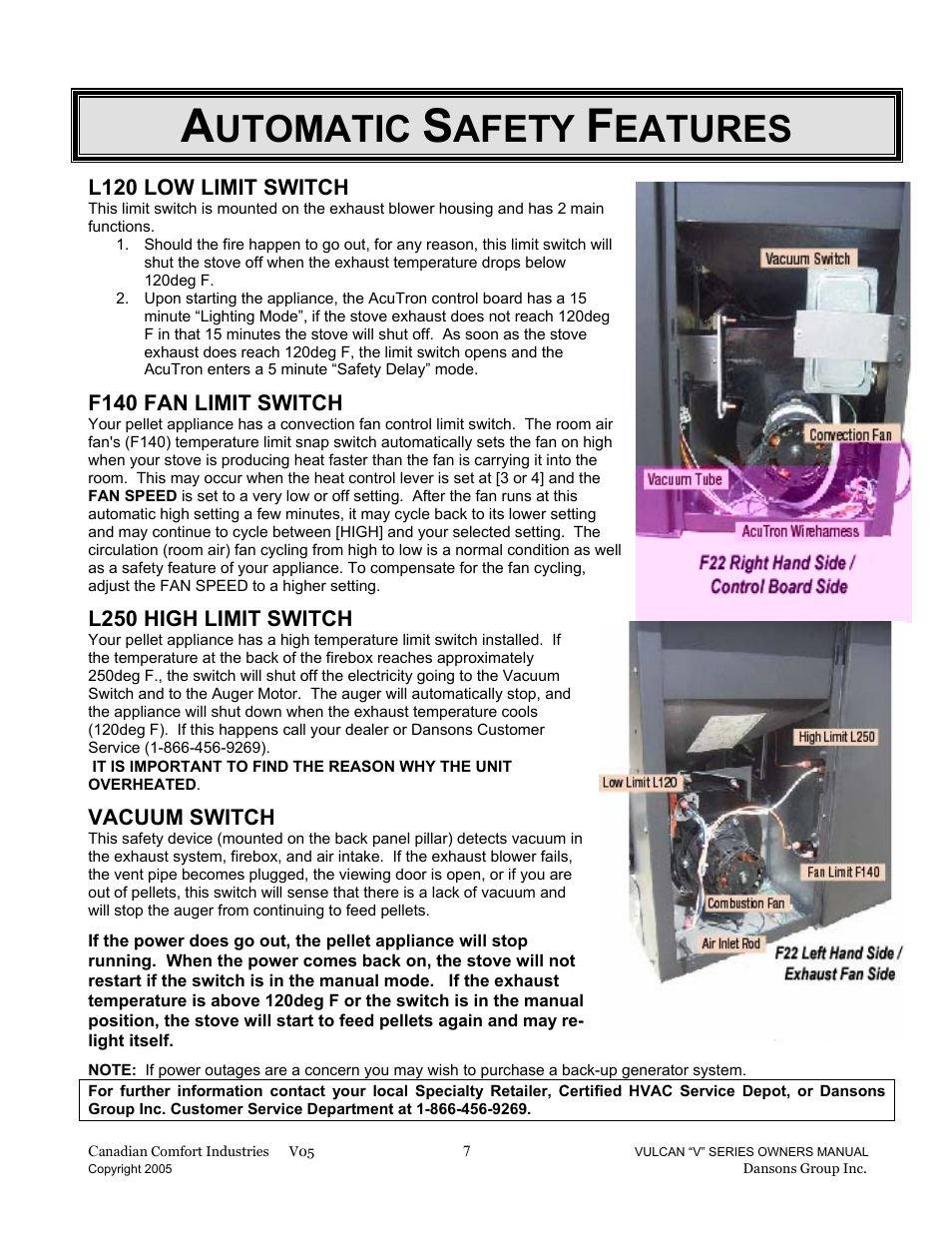 Utomatic, Afety, Eatures | Dansons Group V-50 User Manual | Page 7 / 40