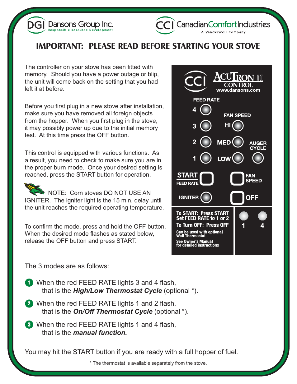 Important: please read before starting your stove | Dansons Group Wire User Manual | Page 2 / 2