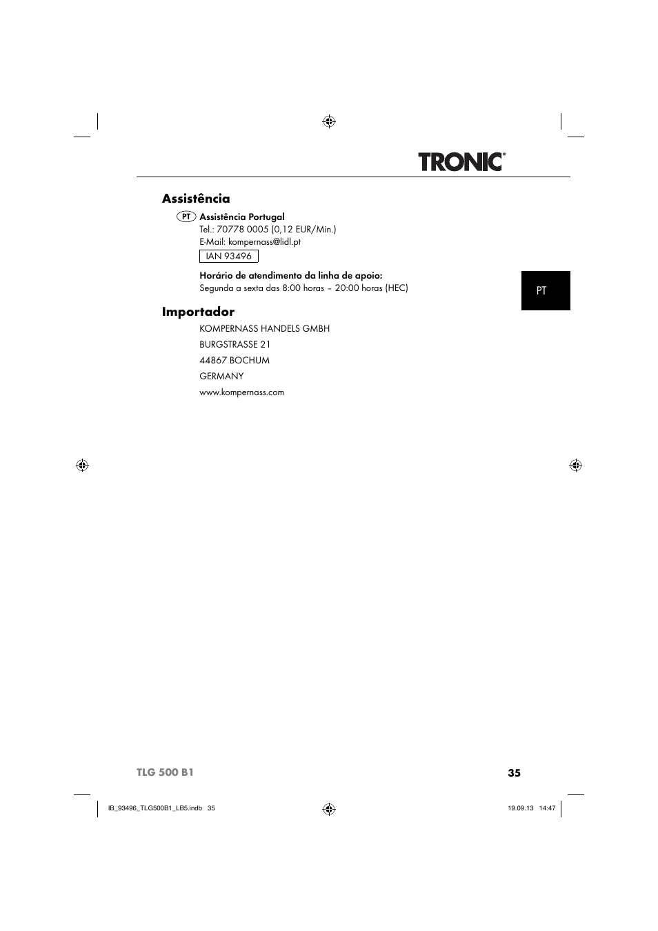 Assistência, Importador | Silvercrest TLG 500 B1 User Manual | Page 38 / 63