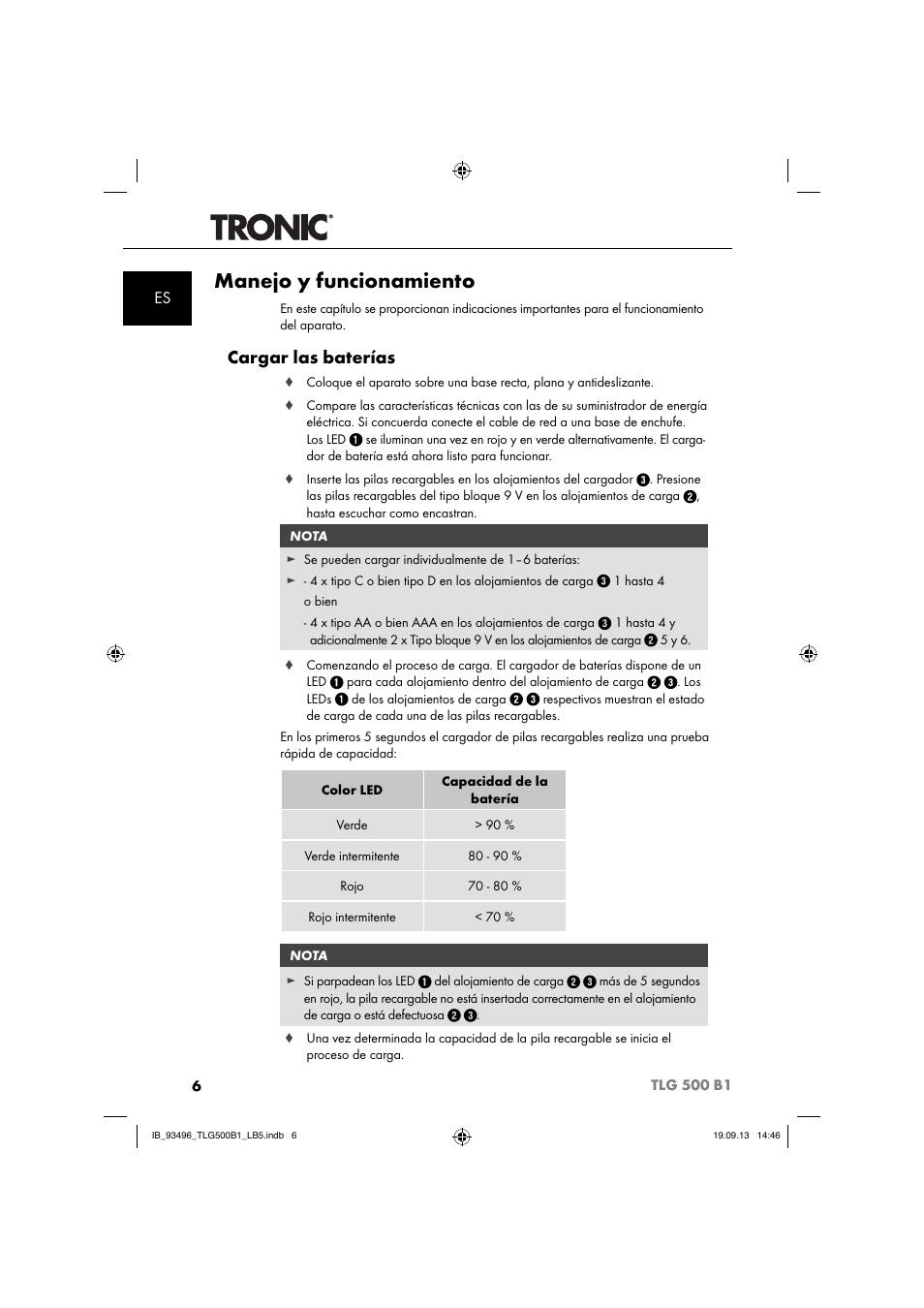 Manejo y funcionamiento, Cargar las baterías | Silvercrest TLG 500 B1 User Manual | Page 9 / 63