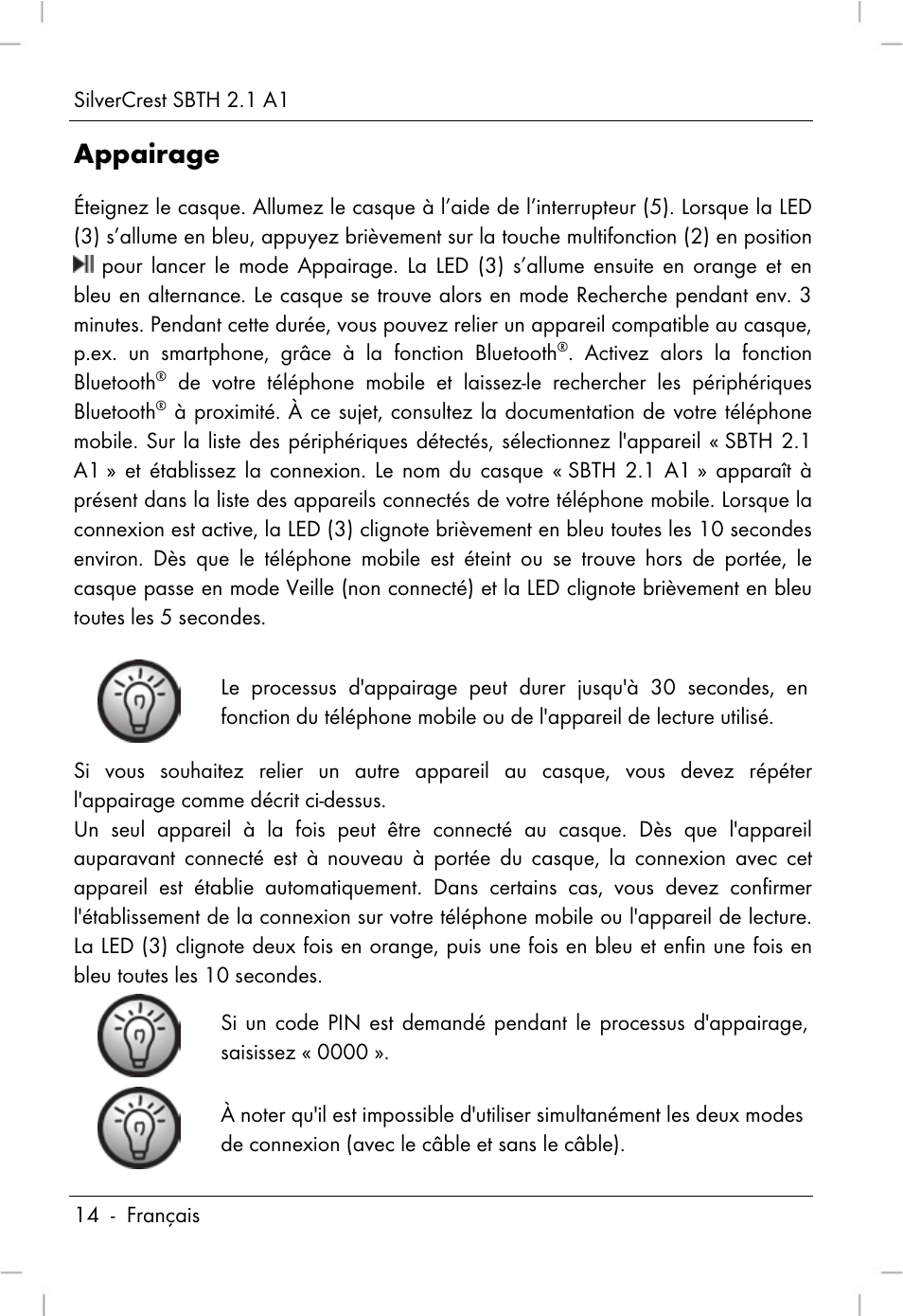 Appairage | Silvercrest SBTH 2.1 A1 User Manual | Page 16 / 64
