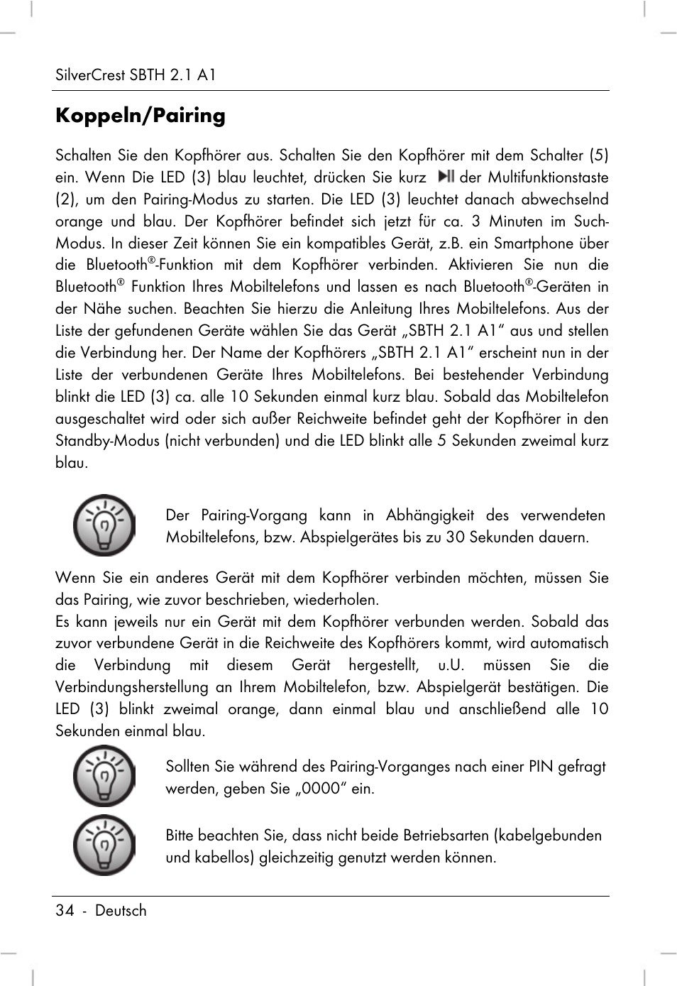 Koppeln/pairing | Silvercrest SBTH 2.1 A1 User Manual | Page 36 / 64