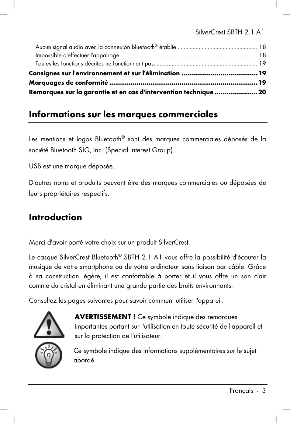 Informations sur les marques commerciales, Introduction | Silvercrest SBTH 2.1 A1 User Manual | Page 5 / 64