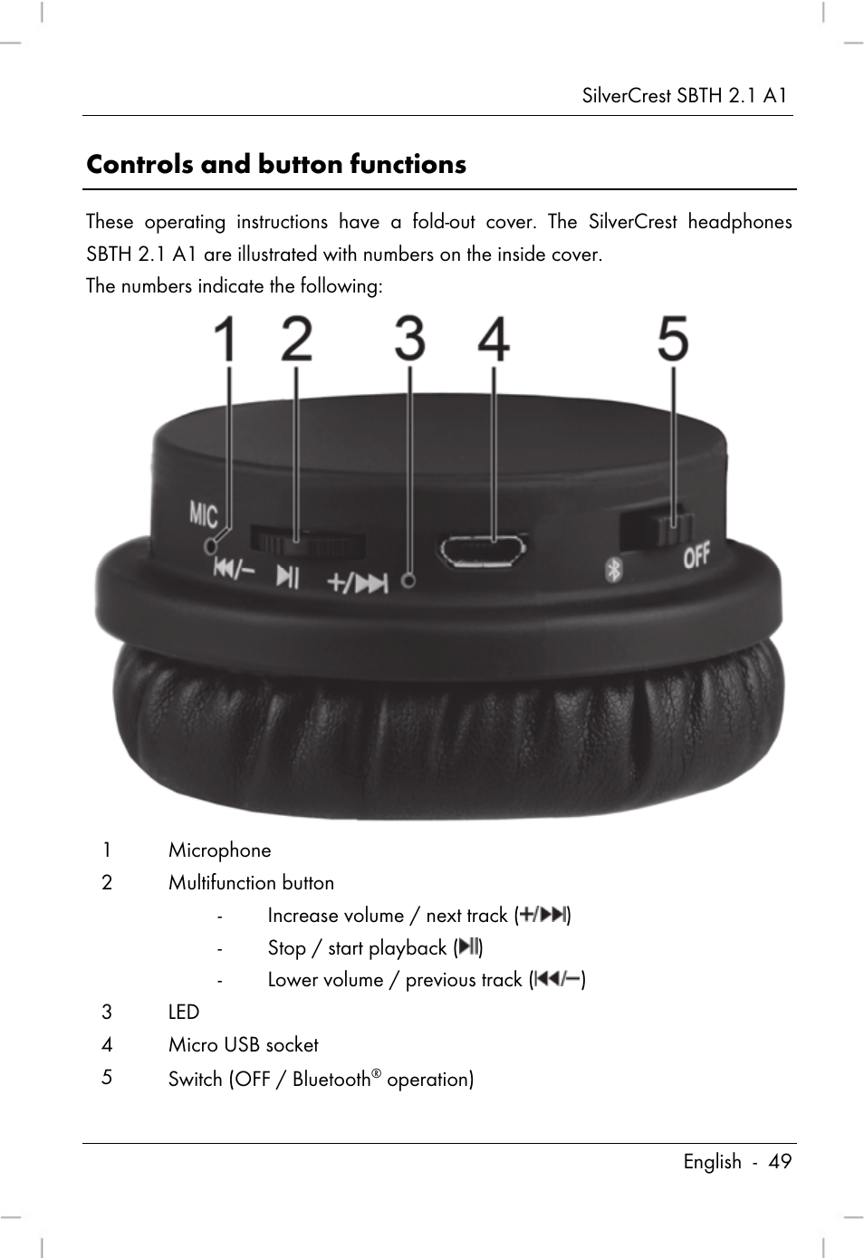 Controls and button functions | Silvercrest SBTH 2.1 A1 User Manual | Page 51 / 64