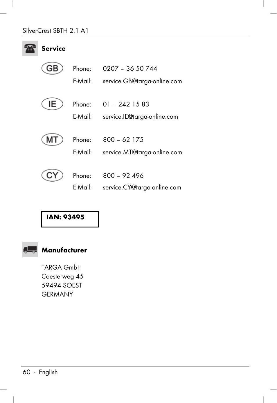 Silvercrest SBTH 2.1 A1 User Manual | Page 62 / 64