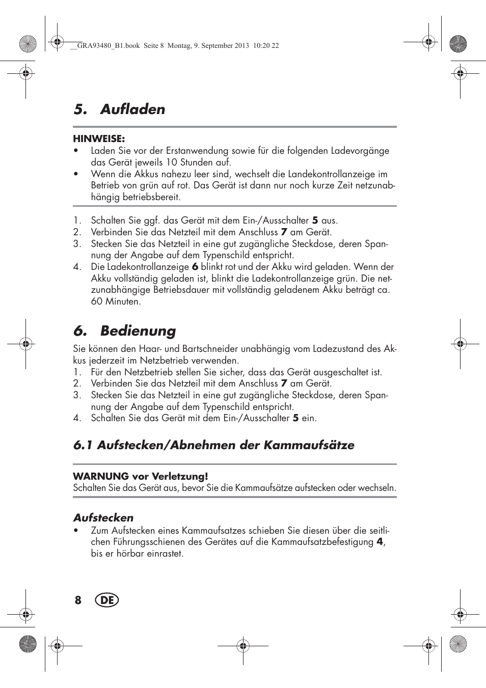 Aufladen, Bedienung | Silvercrest SHBS 500 B1 User Manual | Page 10 / 76