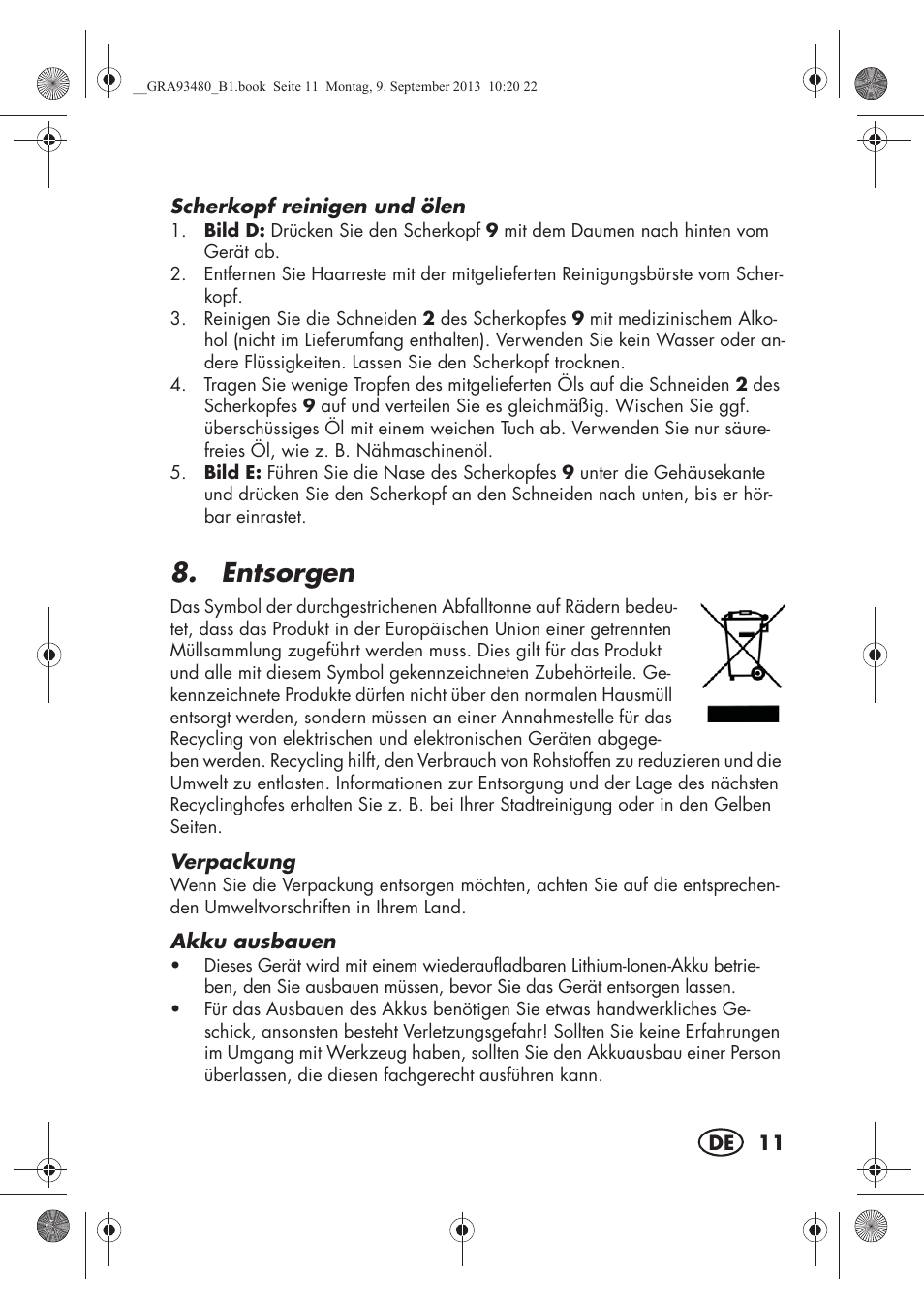 Entsorgen | Silvercrest SHBS 500 B1 User Manual | Page 13 / 76