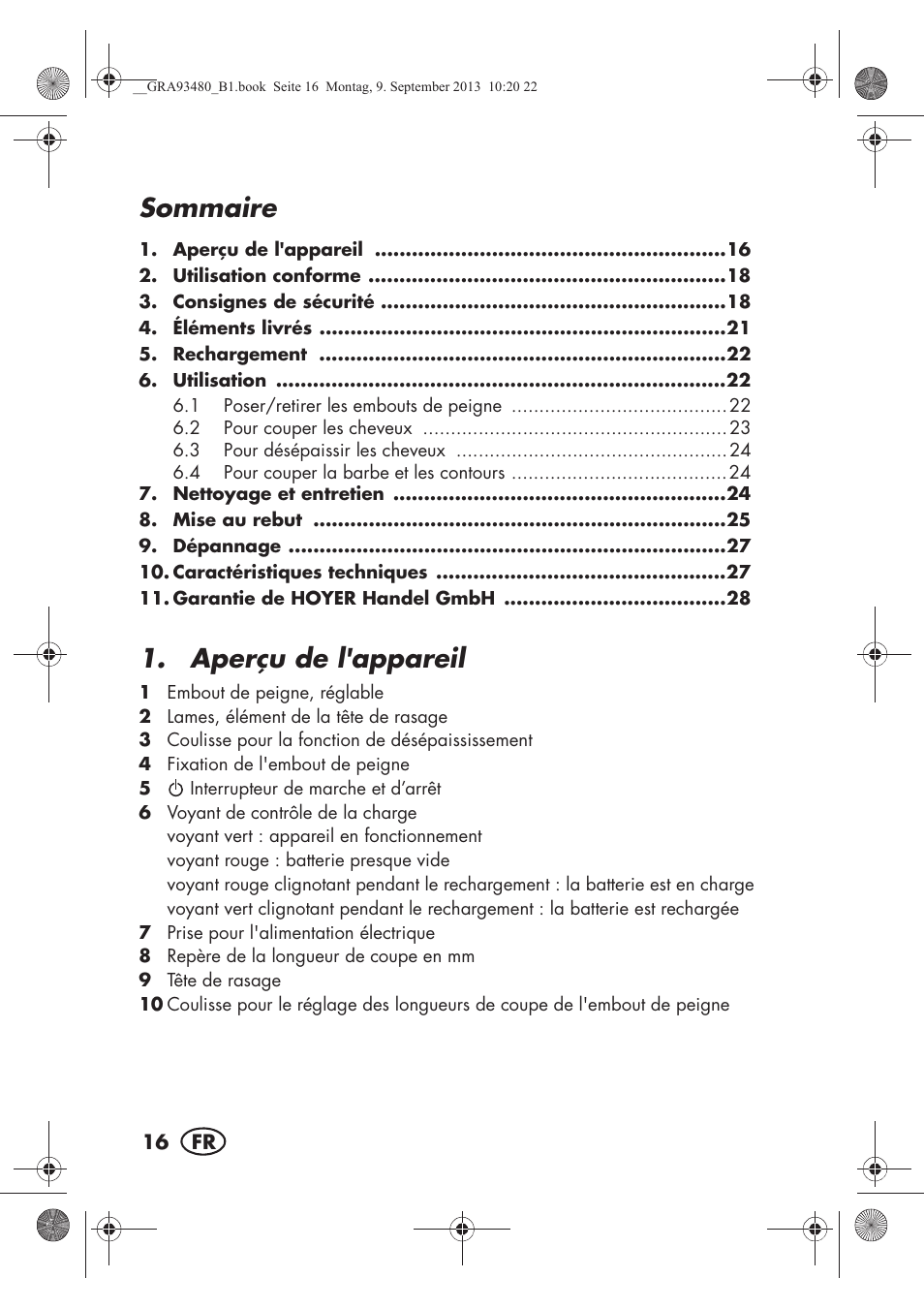 Sommaire, Aperçu de l'appareil | Silvercrest SHBS 500 B1 User Manual | Page 18 / 76