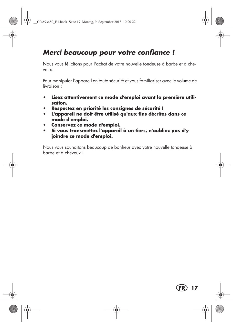 Merci beaucoup pour votre confiance | Silvercrest SHBS 500 B1 User Manual | Page 19 / 76