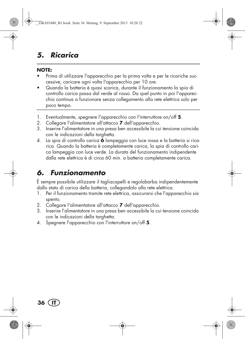 Ricarica, Funzionamento | Silvercrest SHBS 500 B1 User Manual | Page 38 / 76