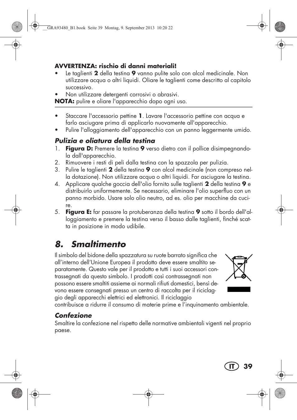 Smaltimento | Silvercrest SHBS 500 B1 User Manual | Page 41 / 76