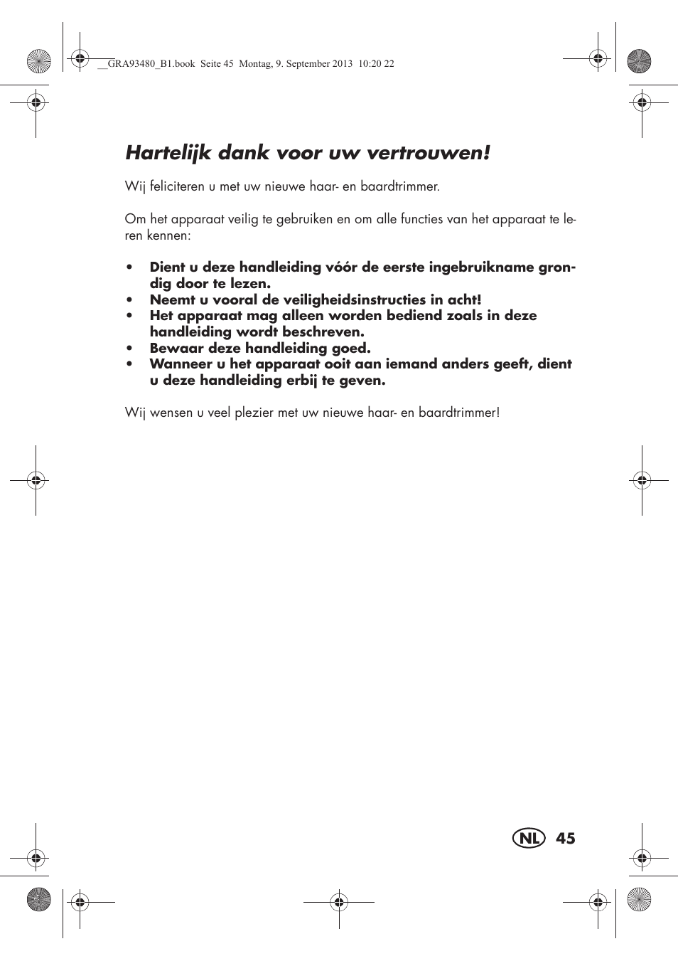 Hartelijk dank voor uw vertrouwen | Silvercrest SHBS 500 B1 User Manual | Page 47 / 76
