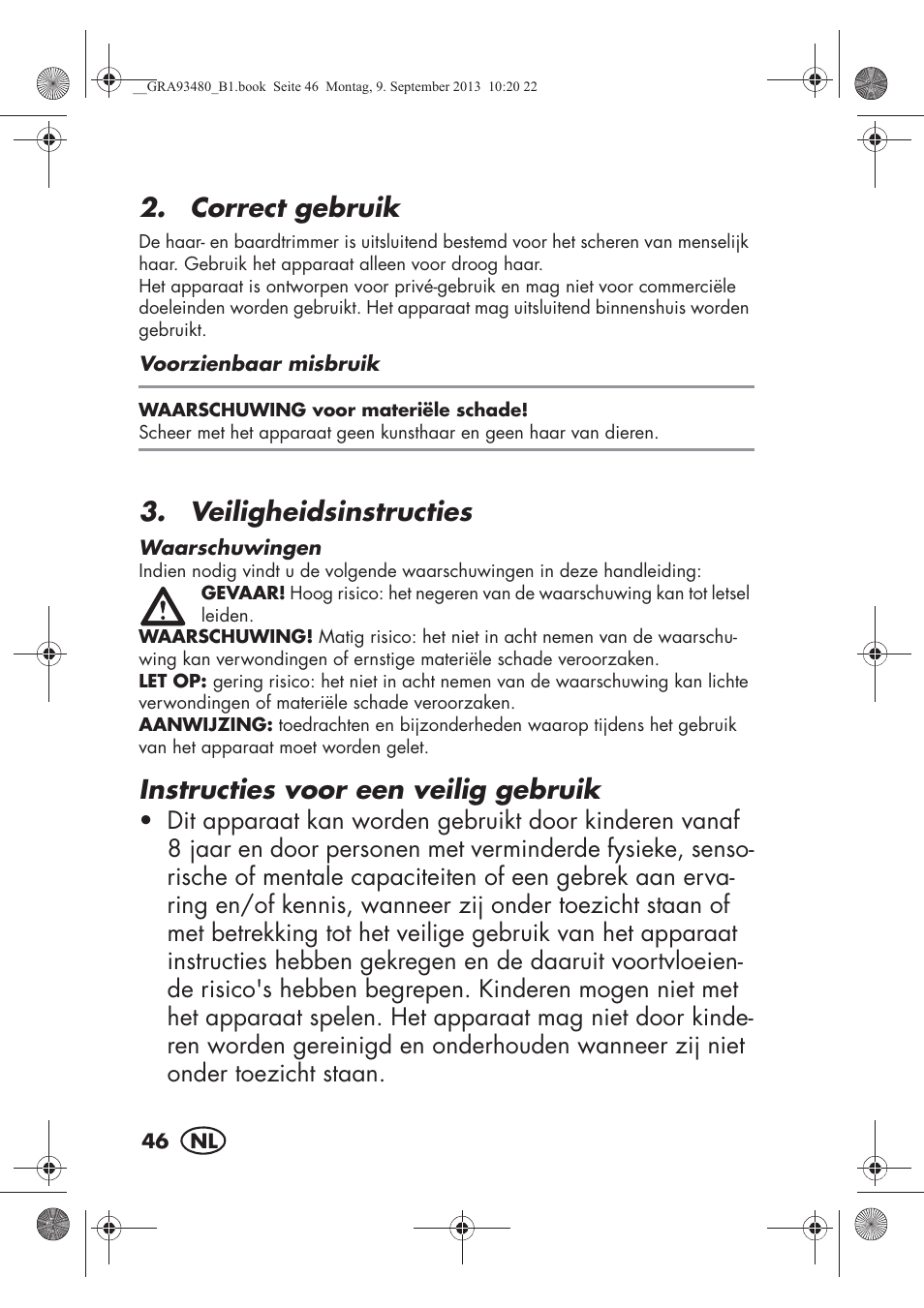Correct gebruik, Veiligheidsinstructies, Instructies voor een veilig gebruik | Silvercrest SHBS 500 B1 User Manual | Page 48 / 76