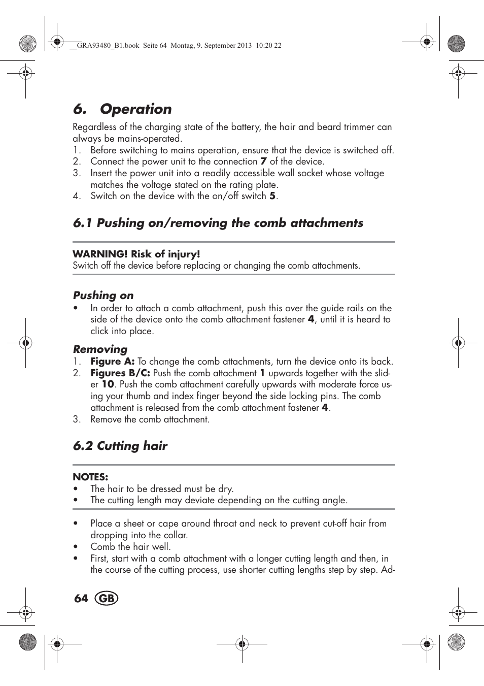 Operation | Silvercrest SHBS 500 B1 User Manual | Page 66 / 76