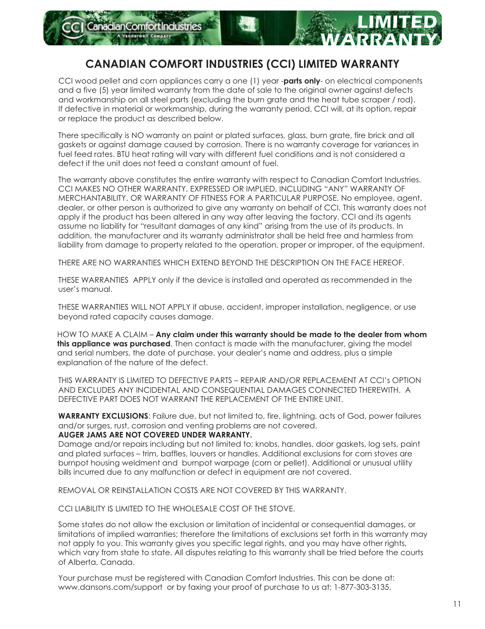Limited warranty | Dansons Group CAN/CSA B365 User Manual | Page 11 / 12