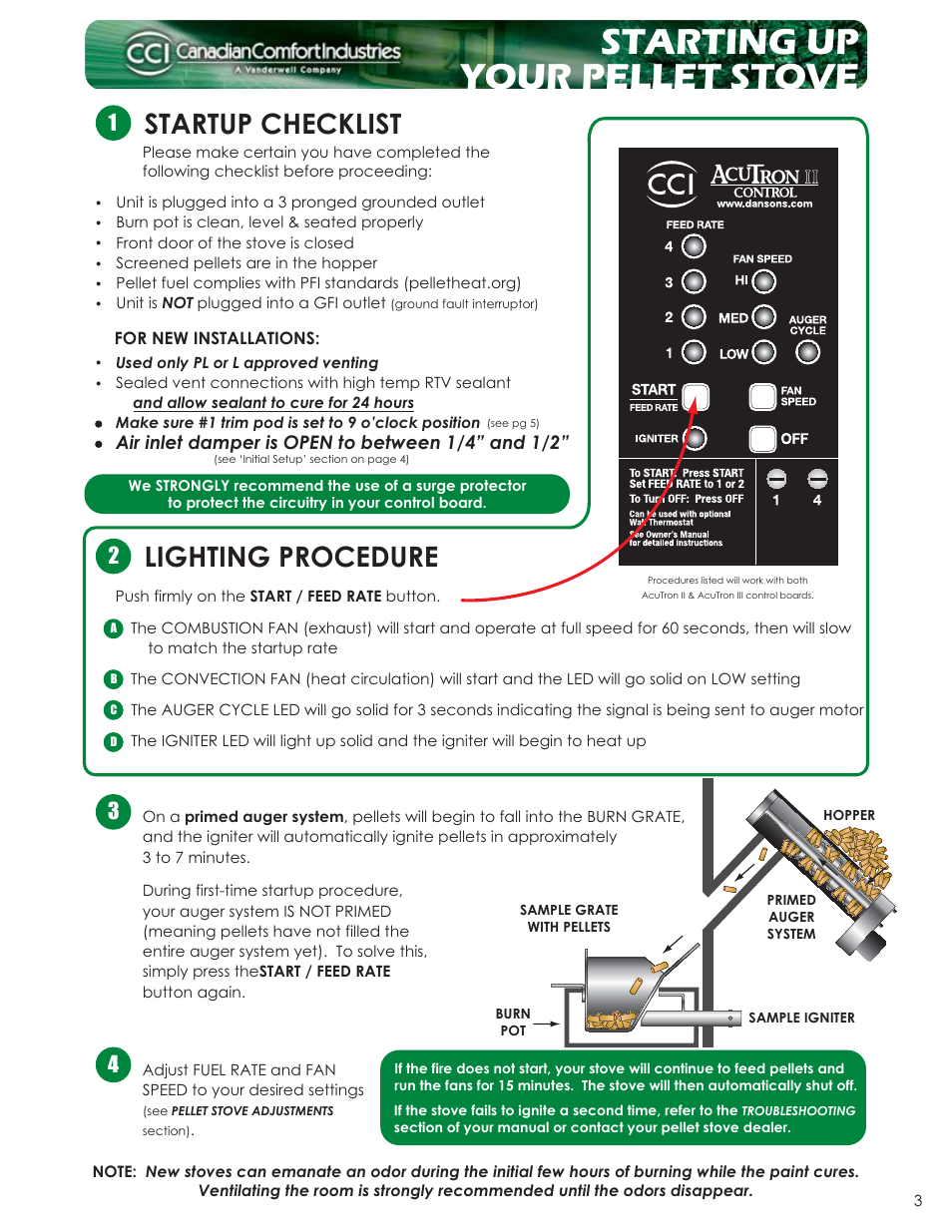 Starting up your pellet stove, Lighting procedure startup checklist | Dansons Group CAN/CSA B365 User Manual | Page 3 / 12