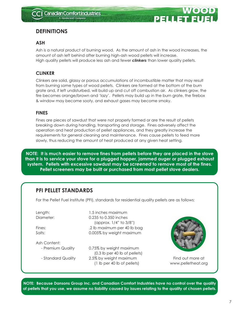 Wood, Wood pellet fuel | Dansons Group CAN/CSA B365 User Manual | Page 7 / 12