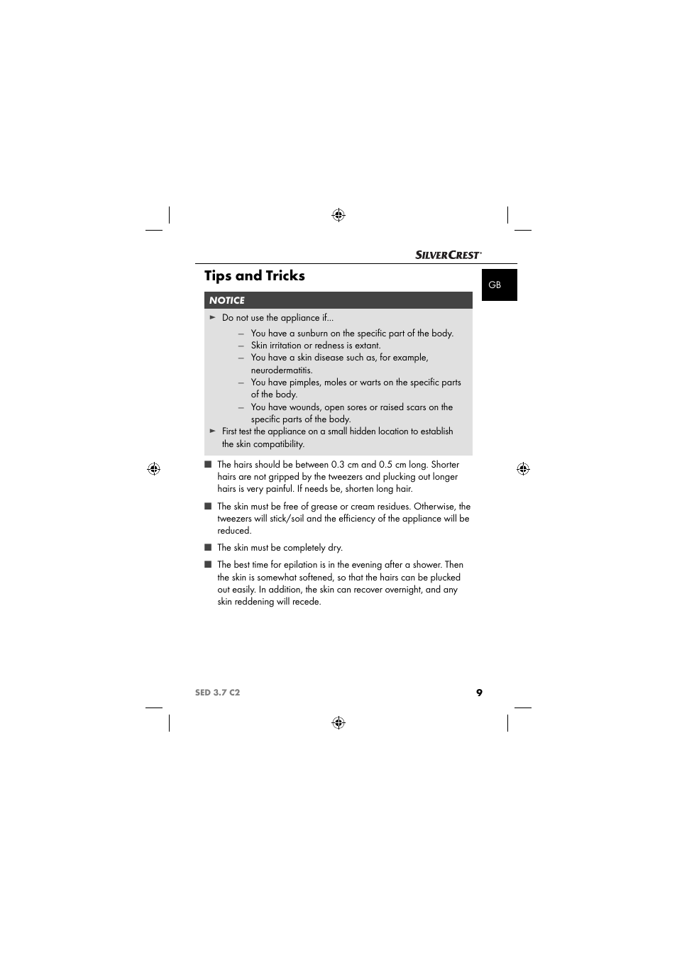 Tips and tricks | Silvercrest SED 3.7 C2 User Manual | Page 12 / 84