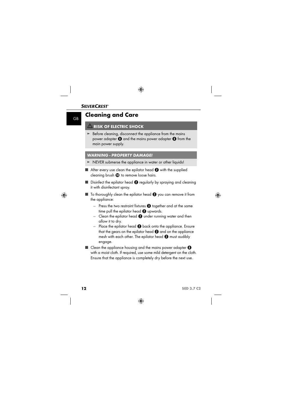 Cleaning and care | Silvercrest SED 3.7 C2 User Manual | Page 15 / 84