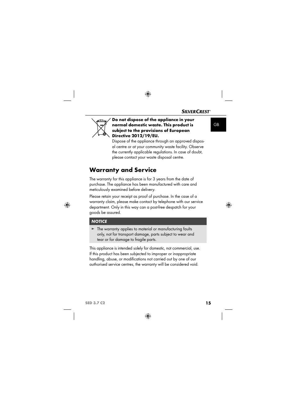 Warranty and service | Silvercrest SED 3.7 C2 User Manual | Page 18 / 84