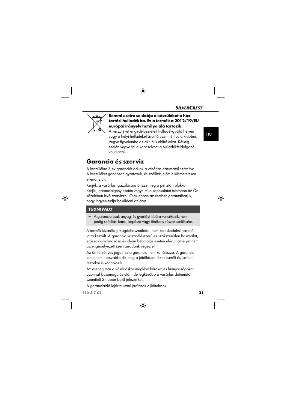 Garancia és szerviz | Silvercrest SED 3.7 C2 User Manual | Page 34 / 84