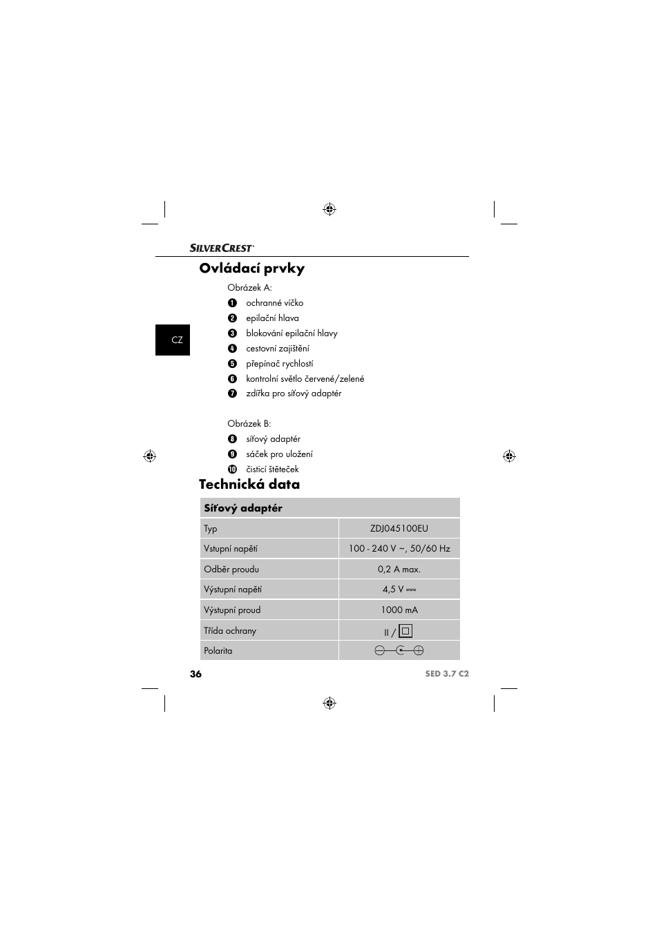 Ovládací prvky, Technická data | Silvercrest SED 3.7 C2 User Manual | Page 39 / 84