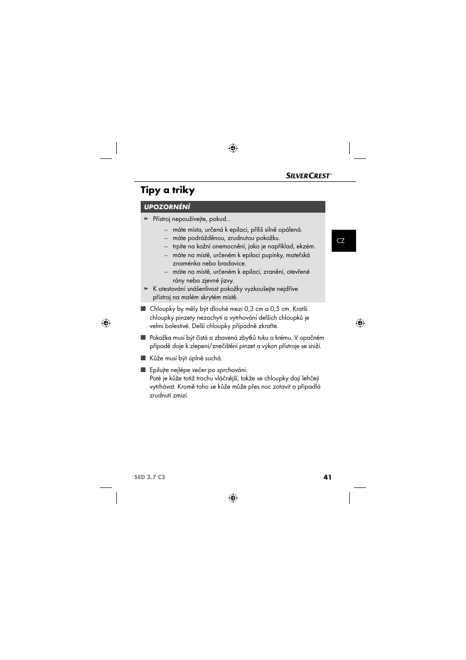 Tipy a triky | Silvercrest SED 3.7 C2 User Manual | Page 44 / 84