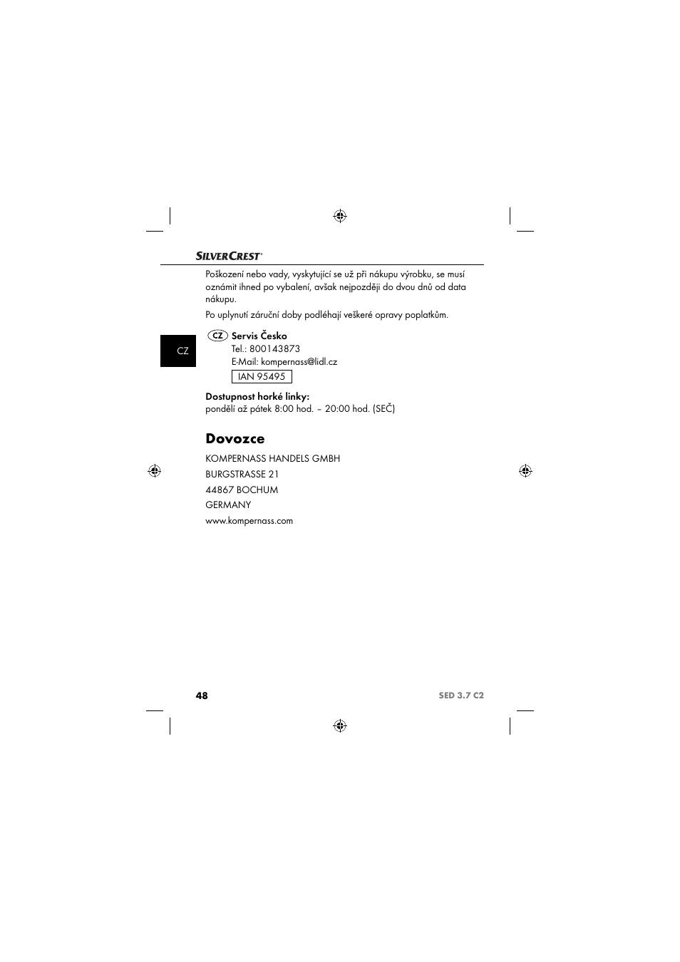 Dovozce | Silvercrest SED 3.7 C2 User Manual | Page 51 / 84