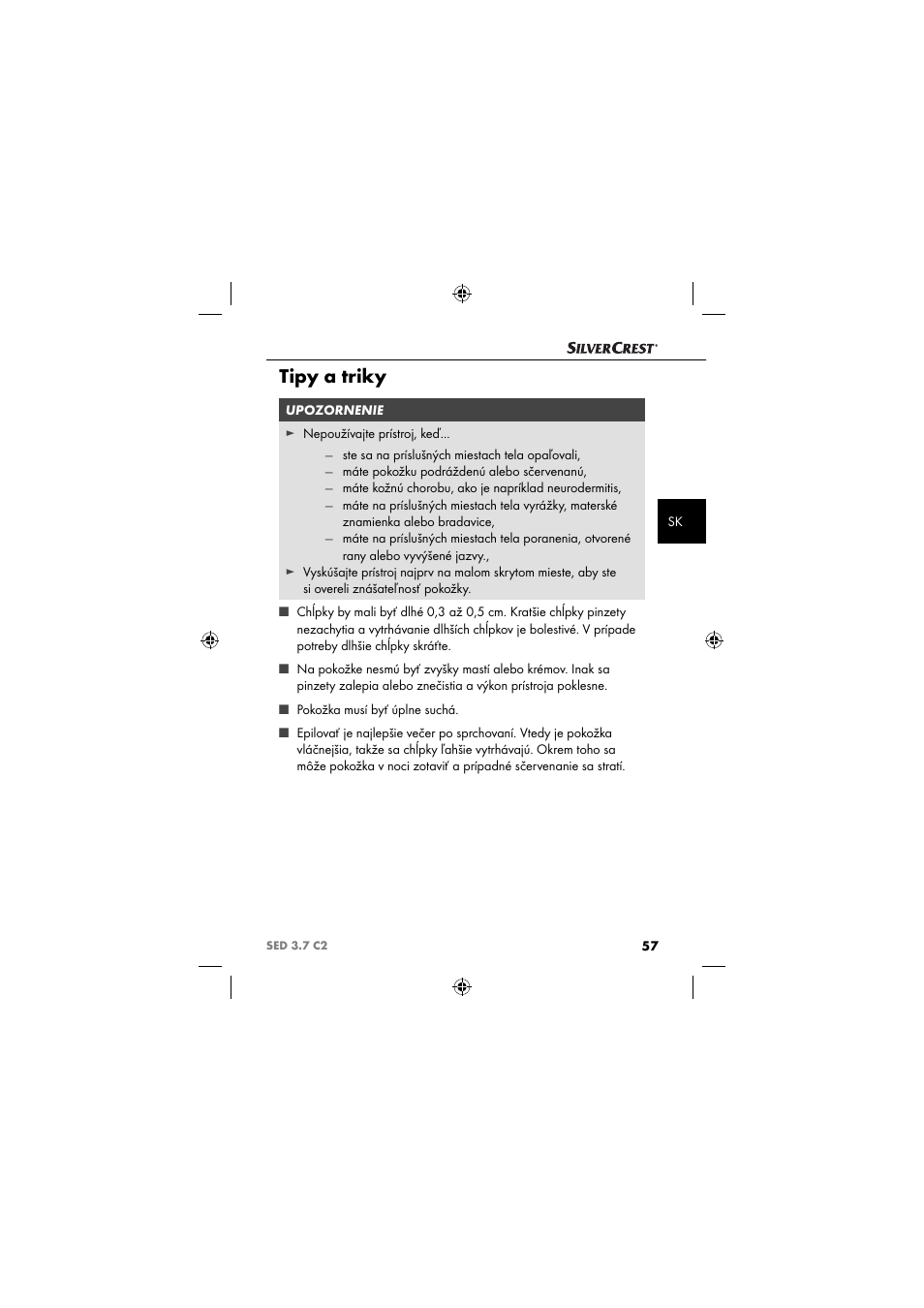 Tipy a triky | Silvercrest SED 3.7 C2 User Manual | Page 60 / 84