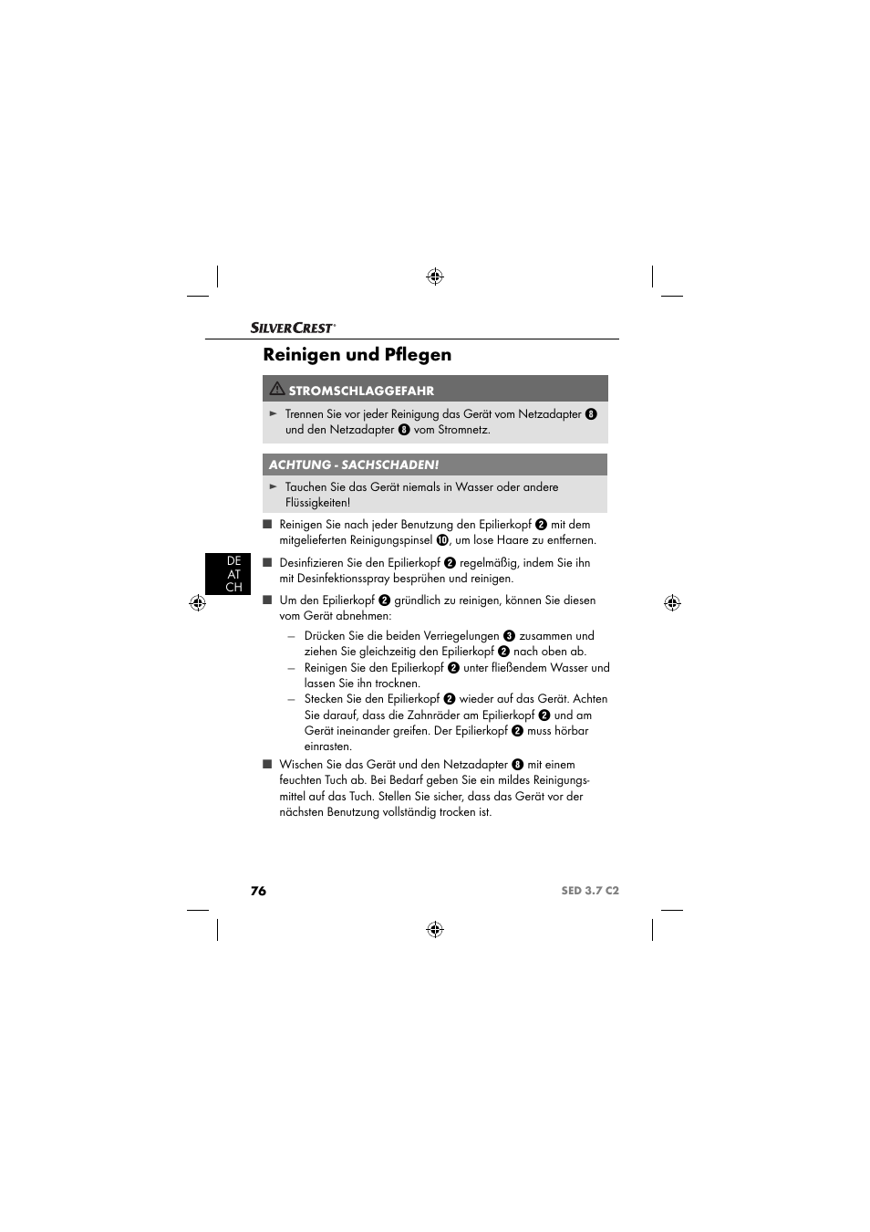 Reinigen und pﬂ egen | Silvercrest SED 3.7 C2 User Manual | Page 79 / 84